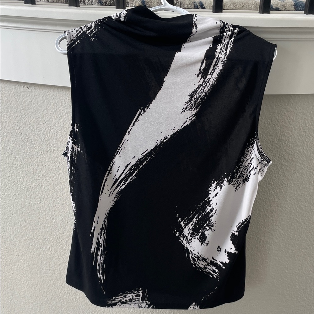 Donna Karan Black and White Sleeveless Cowl Neck Tank - Picture 5 of 8